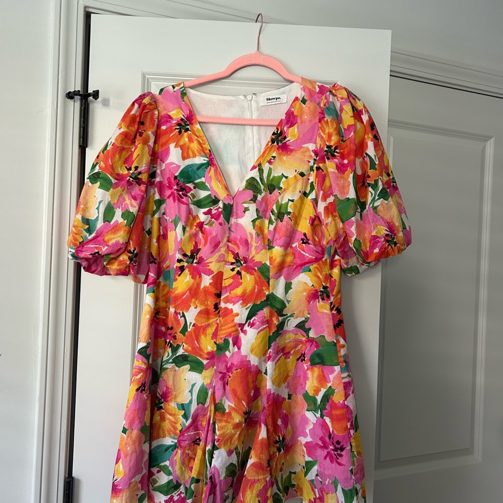 Showpo Colorful Floral Puff Sleeve Midi Dress